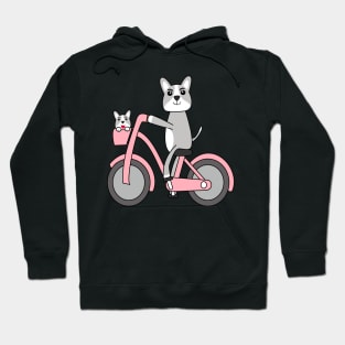 Kawaii corgi dogs riding a pink bike Hoodie